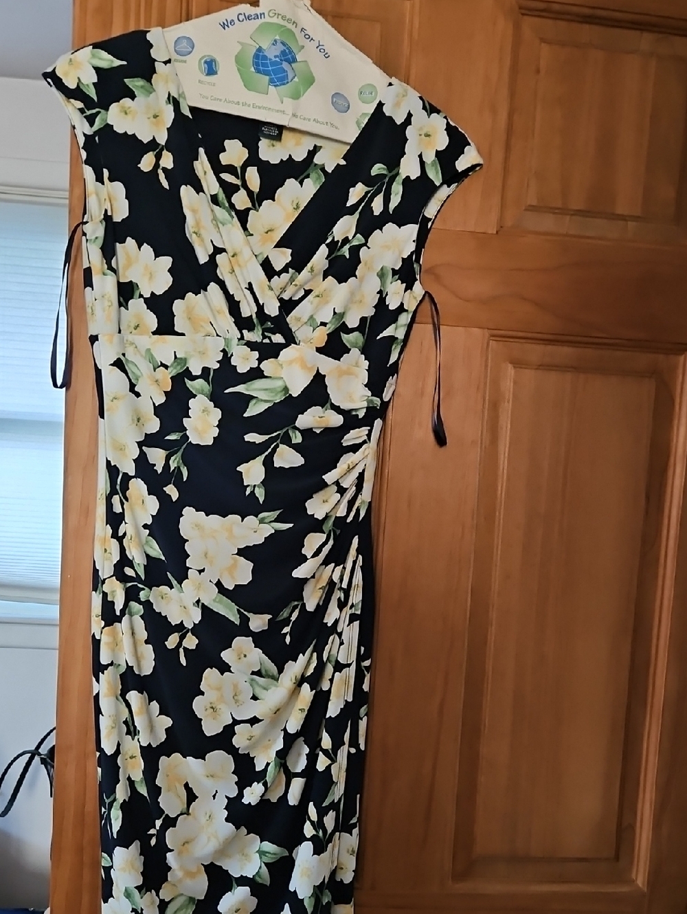Lauren Ralph Lauren Black Floral Wrap-Style Midi Dress with Yellow Blossoms